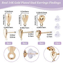 24Pcs 3 Style Teardrop & Shell & Heart Alloy Stud Earrings Findings&nbsp;FIND-BBC0002-76