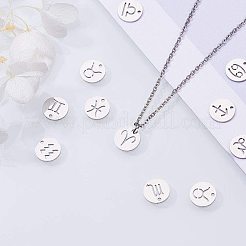 304ステンレススチールチャーム  星座/星座とフラットラウンド  ステンレス鋼色  12x1mm  穴：1mm  24個/箱&nbsp;STAS-PH0018-66P-WH