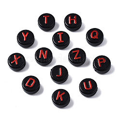不透明な黒のアクリルビーズ  ランダムな文字でフラットラウンド  ファイヤーブリック  9.5x6mm  穴：2mm&nbsp;X-MACR-Q242-009D