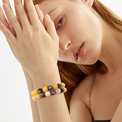 ナチュラル イエロー ジェイド ラウンド ビーズ ストレッチ ブレスレット  女性のための星座アクセサリージュエリー  魚座  内径：2インチ（5.2cm）  ビーズ：10mm&nbsp;BJEW-SW00077-01