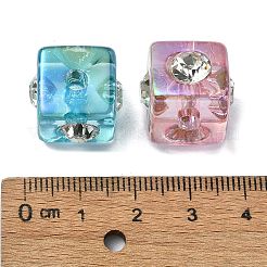 模造ゼリーアクリルビーズ  ラインストーン付き  キューブ  ミックスカラー  14x17x17mm  穴：3.7mm&nbsp;OACR-E033-34
