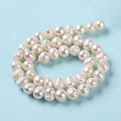 天然養殖淡水パールビーズ連売り  ポテト  グレードa ++  パパイヤホイップ  9~10x7.5~8mm  穴：0.6mm  約44個/連  13.39''（34センチメートル）&nbsp;PEAR-E018-11