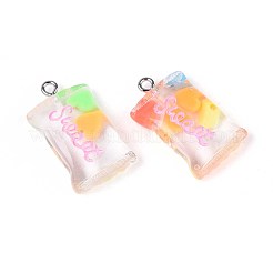 透明樹脂ペンダント  甘いキャンディ  プラチナトーンのアイアンループ付き  ミックスカラー  27.5~29x16~16.5x7~7.5mm  穴：2mm&nbsp;RESI-T056-06