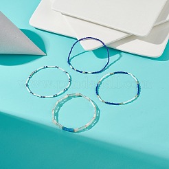 4個4スタイルガラスシードビーズストレッチブレスレットセット  女性用スタッカブルブレスレット  内径：2~2-1/8インチ（5.2~5.4cm）  1個/スタイル&nbsp;BJEW-JB08890