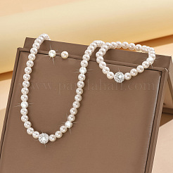 Imitation Pearl Round Beaded Necklaces & Stud Earrings & Bracelets Sets for Women&nbsp;FS-WGA1038-01