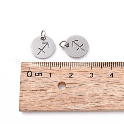 変色しない304ステンレススチールチャーム  星座/星座とフラットラウンド  射手座  12x1mm  穴：3mm&nbsp;STAS-Q201-T445-9S