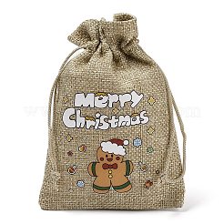 Christmas Printed Burlap Packing Pouches Drawstring Bags&nbsp;ABAG-Q053-02A-06