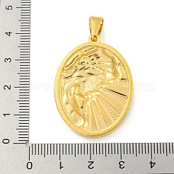 イオンプレーティング（IP）304ステンレスペンダント  セイントチャーム付きオーバル  ゴールドカラー  35.5x26x4mm  穴：9.5x5mm&nbsp;STAS-R231-18G-24