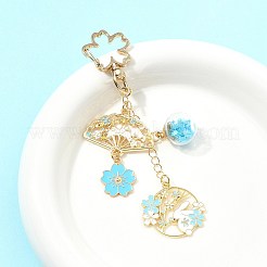 合金エナメルペンダントキーホルダー  ガラスと回転留め金付き  ゴールドカラー  兎  11.8cm&nbsp;HJEW-FS00049-02