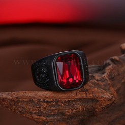 男性用ステンレススチールガラス指輪  ワイドバンドリング  レッド  ガンメタ色  usサイズ10（19.8mm）&nbsp;RJEW-BB29449-D-10