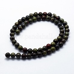 天然石ブラッドストーンビーズ連売り  ラウンド  8mm  穴：1mm  約46個/連  14.76インチ（37.5cm）&nbsp;G-I199-21-8mm