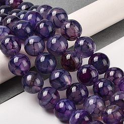 天然龍脈瑪瑙染めビーズ連売り  ラウンド  紫色のメディア  14mm  穴：1.4mm  約28個/連  15.24~15.35''（38.7~39センチメートル）&nbsp;G-H290-A01-02A