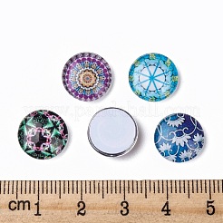 Printed Glass Flat Round Cabochons&nbsp;GGLA-N004-12mm-G-WH