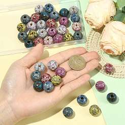40Pcs 8 Colors Bohemian Style Printed Schima Wood Beads&nbsp;WOOD-FS0002-52