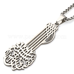 201 Stainless Steel Viking Knot Guitar Pendant Box Chain Necklaces for Women Men&nbsp;NJEW-S007-03P
