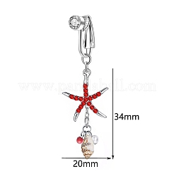 304 Stainless Steel Pave Cubic Zirconia & Plastic Pearl & Natural Shell Starfish Dangle Clip on Belly Rings&nbsp;FS-WG69EA3-03