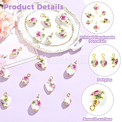 15個 3スタイルのプリントハンドメイド磁器ペンダント  鉄パーツ  ホワイト  19~20mm  穴：2~3mm  5個/スタイル&nbsp;PALLOY-YW00194