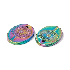 イオンプレーティング（IP）304ステンレススチールペンダントラインストーンセッティング  花柄とオーバル  虹色  1.2mmのラインストーンに適する  20x14x2mm  穴：1.2mm&nbsp;STAS-G278-19M