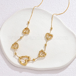 304 Stainless Steel Textured Heart Link Chain Necklaces for Women&nbsp;WG0154D-03