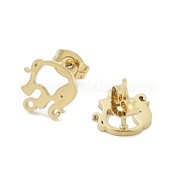 象イオンプレーティング（IP）304ステンレススチールスタッドピアス金具  カン付き  ゴールドカラー  10x10mm  穴：1.2mm  ピン：0.8x11mm&nbsp;STAS-I206-93G