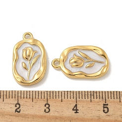 304ステンレススチールエナメルペンダント  ゴールドカラー  花柄  オーバル  20x12x3mm  穴：1.6mm&nbsp;X-STAS-I322-87G-04