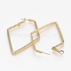 真鍮製フープピアス  長持ちメッキ  テクスチャ  菱形  18KGP本金メッキ  64x42.5x2mm  ピン：1mm&nbsp;EJEW-L231-30G