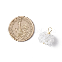 ガラスチャーム  花  ガラスシードビーズと真鍮ループ付き  多面カット  ホワイト  17.5x16mm  穴：2.3mm&nbsp;PALLOY-MZ00673-03