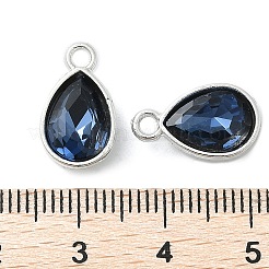 合金ガラスチャーム  多面カット  ティアドロップ  プラチナ  プルシアンブルー  14.5x9x5mm  穴：1.5mm&nbsp;PALLOY-T028-7x10mm-13