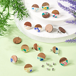 Walnut Wood Flat Round Stud Earrings&nbsp;MAK-TA0001-24