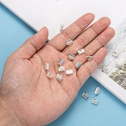 アイアン製カシメリボン止めエンドパーツ  長方形  銀  8x8mm  穴：2mm  約5000個/袋&nbsp;E004Y-S-01