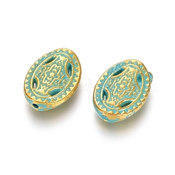 合金ビーズ  オーバル  黄金＆緑青  13.5x9.5x3mm  穴：1mm&nbsp;PALLOY-L222-051GGP