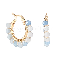 Faceted Round Natural Stone Beads Huggie Hoop Earrings for Girl Women&nbsp;EJEW-JE04687