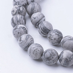 Natural Map Stone/Picasso Stone/Picasso Jasper Bead Strands&nbsp;G-G735-27F-8mm