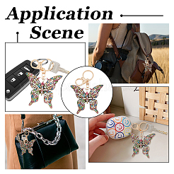 2Pcs Colorful Rhinestones Hollow Butterfly Alloy Pendant Keychain&nbsp;KEYC-HY0001-14