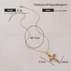 Vintage 304 Stainless Steel Pave Clear Cubic Zirconia Religion Filigree Cross Pendant Necklaces&nbsp;NA2735