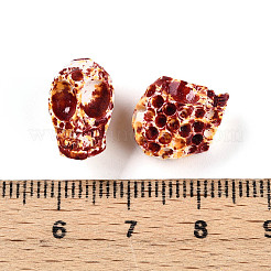 スプレー塗装された樹脂ビーズ連売り  スカル  シエナ  11.5~13x9~9.5x11~12mm  穴：1.4mm  約30~31個/連  14.37~15.16インチ（36.5~38.5cm）&nbsp;RESI-N041-01B
