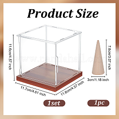 1 Set Square Acrylic Dust-Proof Display Boxes with Wooden Base&nbsp;AJEW-NB0006-81