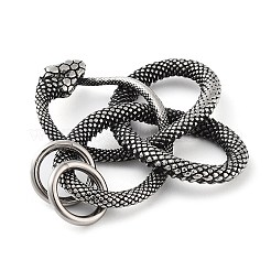 304ステンレスペンダント  丸カン付き  スネークチャーム  アンティークシルバー  37x36.5x4.5mm  穴：7mm&nbsp;STAS-R225-10AS