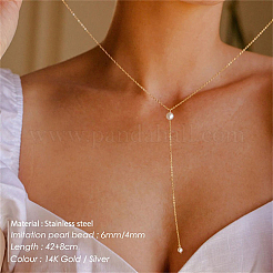 201 Stainless Steel Cable Chains Lariat Necklace&nbsp;PE9205-1
