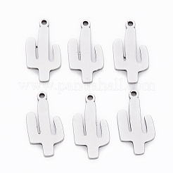 変色しにくい201ステンレススチールペンダント  レーザー切断  サボテン  ステンレス鋼色  16x7.5x1mm  穴：1.2mm&nbsp;STAS-N092-103