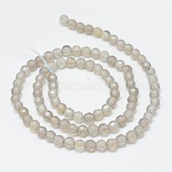 天然石瑪瑙ビーズ連売り  染め  多面カット  ラウンド  グレー  4mm  穴：1mm  約87~90個/連  13.8~14.6インチ&nbsp;G-R344-4mm-37