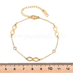 インフィニティ 304 ステンレススチール ラインストーン リンクブレスレット  女性用アズキチェーンブレスレット  ゴールドカラー  7.05インチ（17.9cm）&nbsp;BJEW-B171-12G