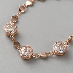 真鍮マイクロペーブクリアキュービックジルコニアリンクブレスレット  女性用ローズリンクブレスレット  ローズゴールド  6.89インチ（17.5cm）&nbsp;BJEW-WH0041-10RG