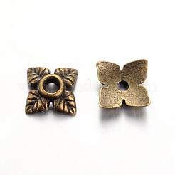 チベット風合金ビーズキャップ  花  4花びら  カドミウムフリー＆鉛フリー  ミックスカラー  6x6x2mm  穴：1mm&nbsp;TIBEB-Q018-M-LF
