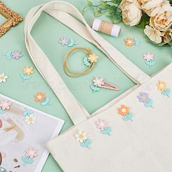 50個 5色の花のポリエステル刺繍コスチュームアクセサリー  ミシンクラフト装飾  ミックスカラー  35x20.5x1.5mm  10個/カラー&nbsp;DIY-FG0006-92