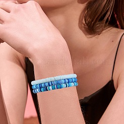 女性用ハンドメイドポリマー粘土ビーズストレッチブレスレット15個  ミックスカラー  内径：2インチ（5cm）&nbsp;BJEW-SW001597