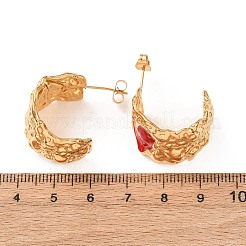 バレンタインデー 304ステンレススチールスタッドピアス  ハートのあるCシェイプ  エナメル  ゴールドカラー  21.5x17.5mm&nbsp;EJEW-T054-02G