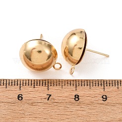 真鍮製スタッドピアスパーツ  カドミウムフリー＆鉛フリー  半円  カン付き  24KGP本金メッキ  17x13.5mm  穴：1.8mm  ピン：12x0.8mm&nbsp;KK-G604-01G-07