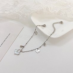 304ステンレススチール、クリアキュービックジルコニア、天然シェルチャームブレスレット（女性用）  ハート  ステンレス鋼色  6.50インチ（16.5cm）&nbsp;FS-WG9B627-01
