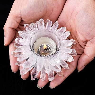 天然水晶キャンドルホルダー 花 透明 100mmの通販 - PandaHall（パンダ